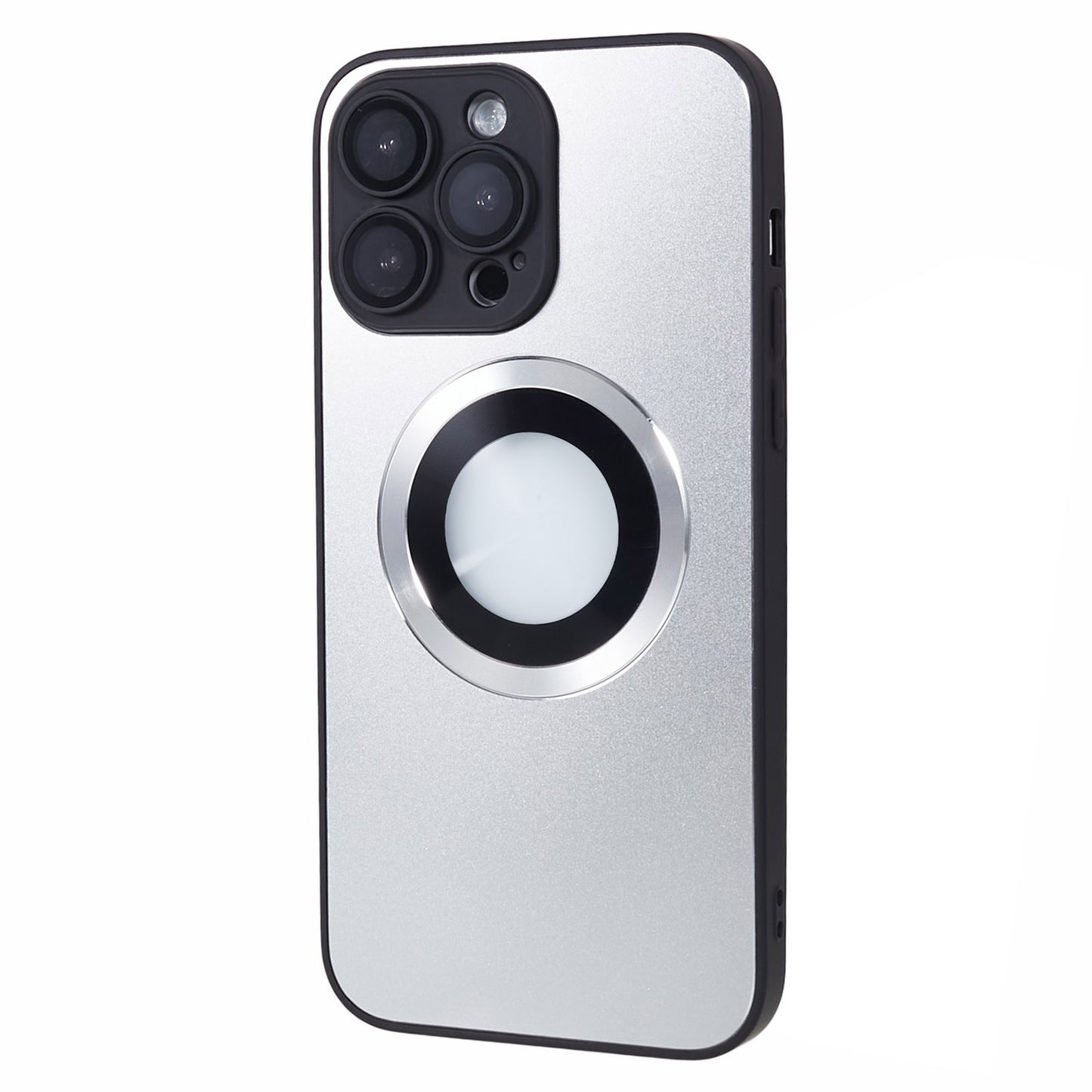 For iPhone 14 Pro TPU Magnetic Phone Case Aluminum Alloy Ring Logo View AG Matte Cover with Lens Protector