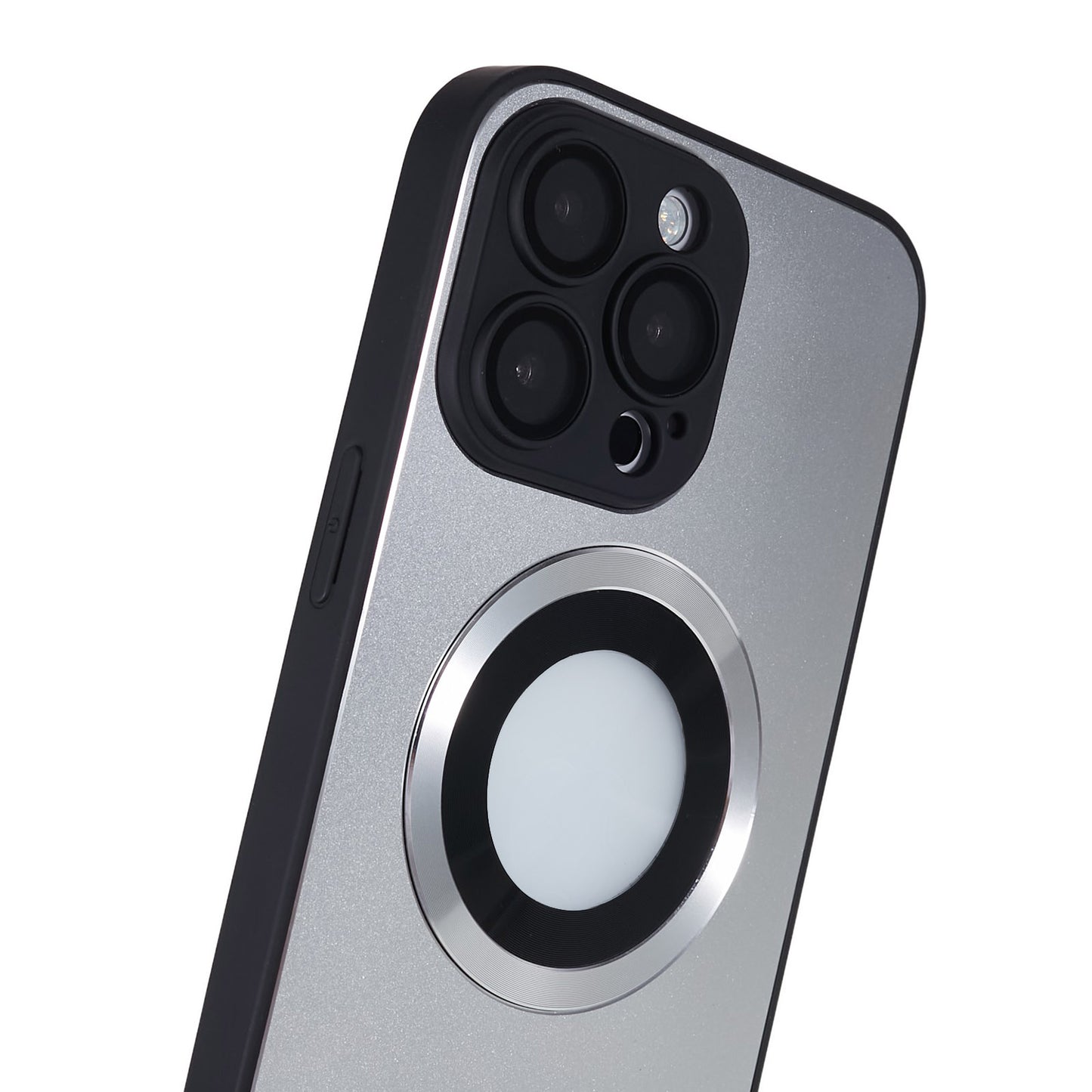 For iPhone 14 Pro TPU Magnetic Phone Case Aluminum Alloy Ring Logo View AG Matte Cover with Lens Protector