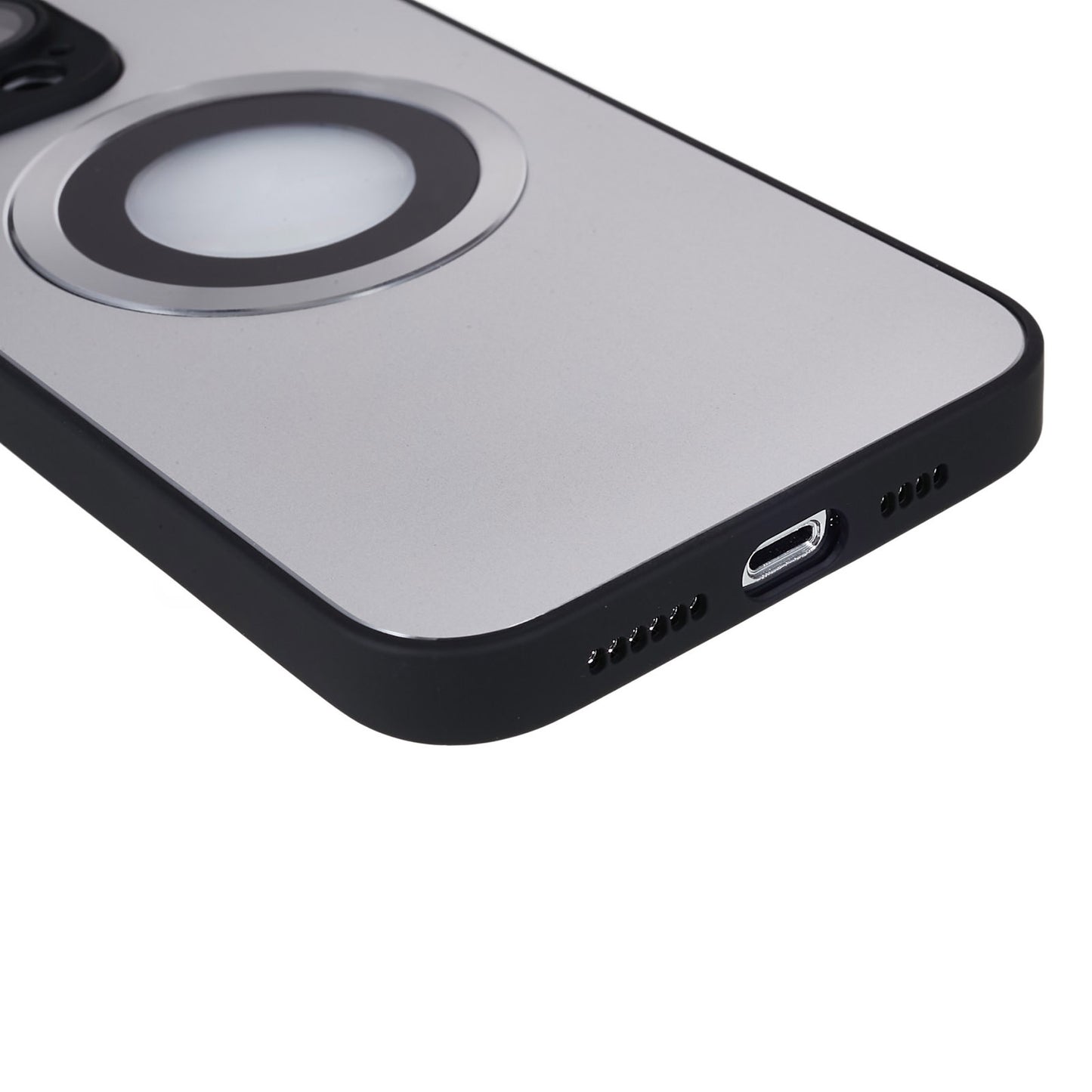 For iPhone 14 Pro TPU Magnetic Phone Case Aluminum Alloy Ring Logo View AG Matte Cover with Lens Protector