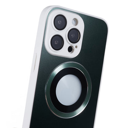 For iPhone 14 Pro TPU Magnetic Phone Case Aluminum Alloy Ring Logo View AG Matte Cover with Lens Protector