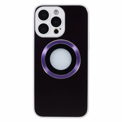 For iPhone 14 Pro TPU Magnetic Phone Case Aluminum Alloy Ring Logo View AG Matte Cover with Lens Protector