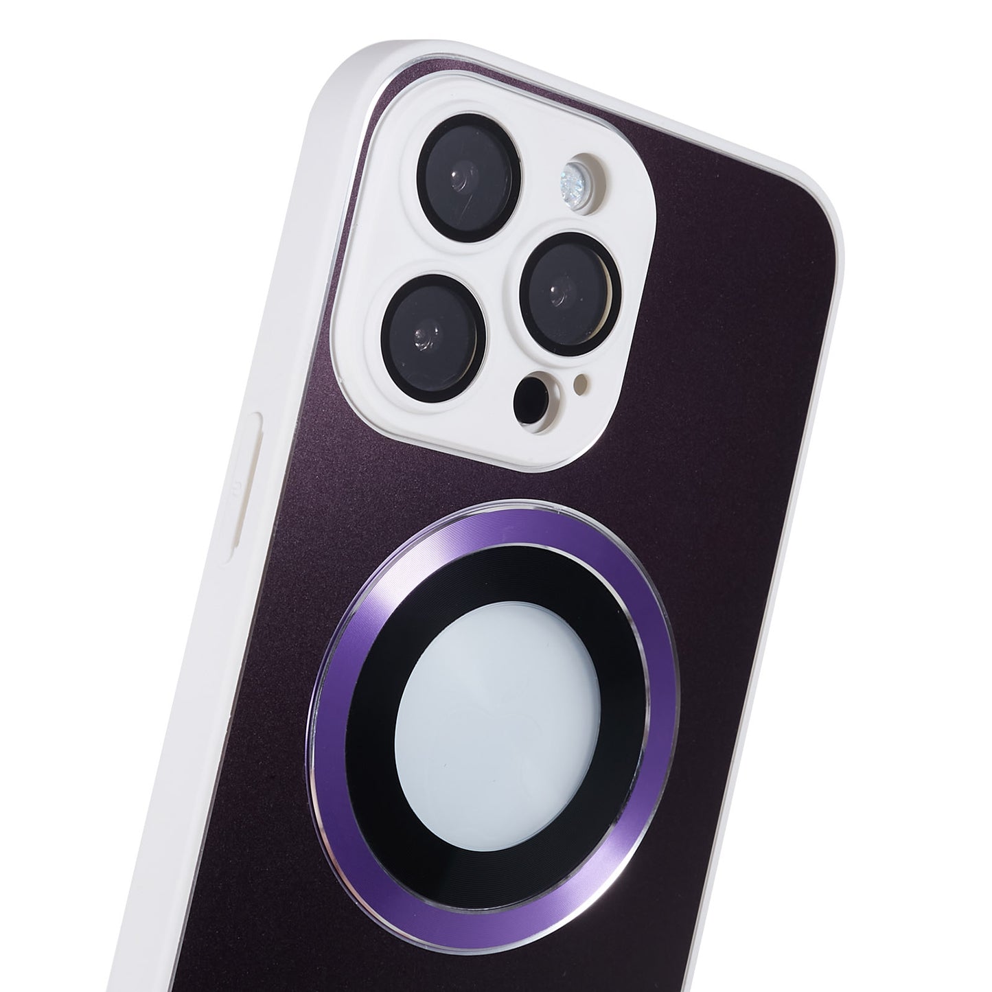 For iPhone 14 Pro TPU Magnetic Phone Case Aluminum Alloy Ring Logo View AG Matte Cover with Lens Protector