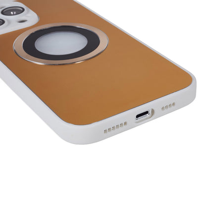 For iPhone 14 Pro TPU Magnetic Phone Case Aluminum Alloy Ring Logo View AG Matte Cover with Lens Protector