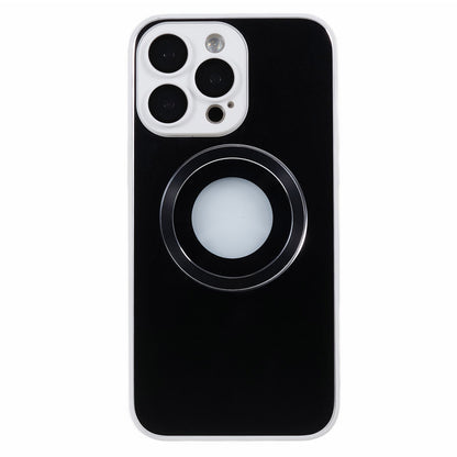 For iPhone 14 Pro TPU Magnetic Phone Case Aluminum Alloy Ring Logo View AG Matte Cover with Lens Protector