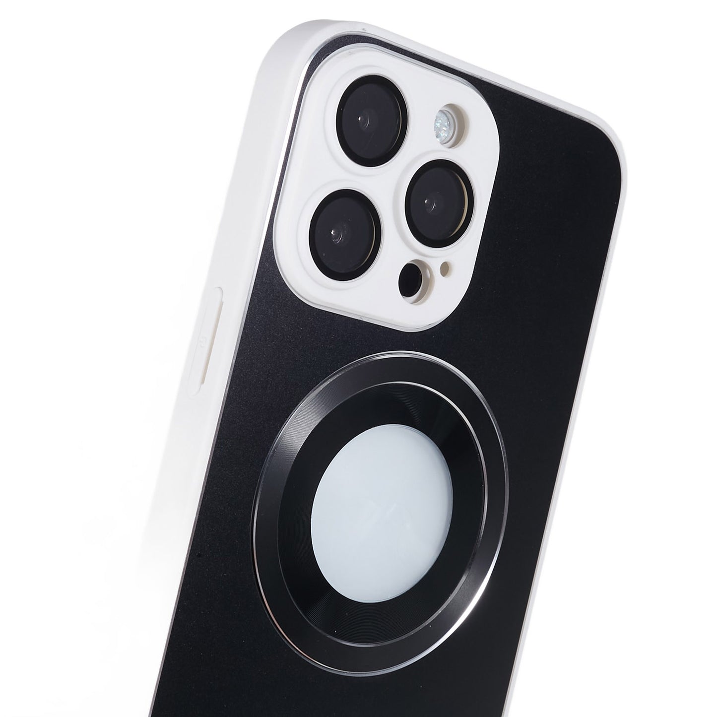 For iPhone 14 Pro TPU Magnetic Phone Case Aluminum Alloy Ring Logo View AG Matte Cover with Lens Protector