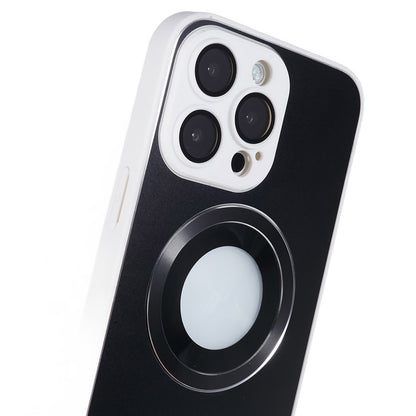 For iPhone 14 Pro TPU Magnetic Phone Case Aluminum Alloy Ring Logo View AG Matte Cover with Lens Protector