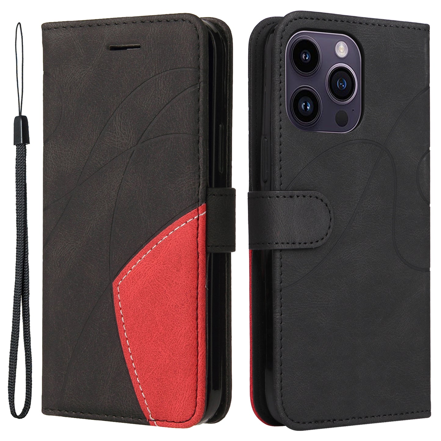 KT Leather Series-1 For iPhone 15 Pro Max Phone Leather Case Dual-color Splicing Wallet Stand Phone Cover