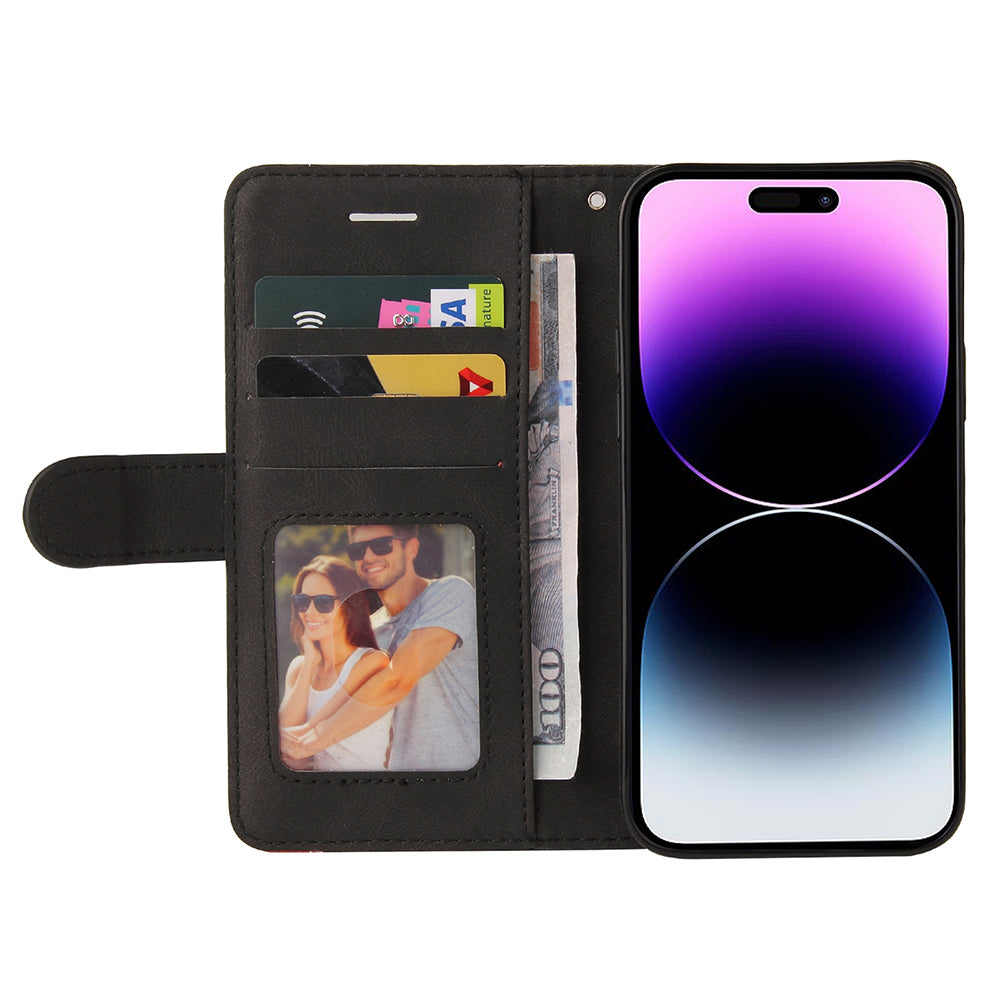 KT Leather Series-1 For iPhone 15 Pro Max Phone Leather Case Dual-color Splicing Wallet Stand Phone Cover