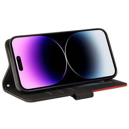 KT Leather Series-1 For iPhone 15 Pro Max Phone Leather Case Dual-color Splicing Wallet Stand Phone Cover