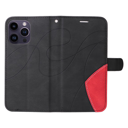 KT Leather Series-1 For iPhone 15 Pro Max Phone Leather Case Dual-color Splicing Wallet Stand Phone Cover