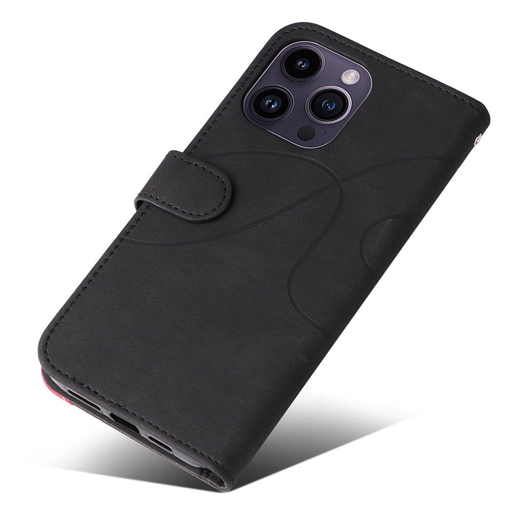 KT Leather Series-1 For iPhone 15 Pro Max Phone Leather Case Dual-color Splicing Wallet Stand Phone Cover