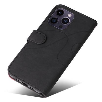 KT Leather Series-1 For iPhone 15 Pro Max Phone Leather Case Dual-color Splicing Wallet Stand Phone Cover