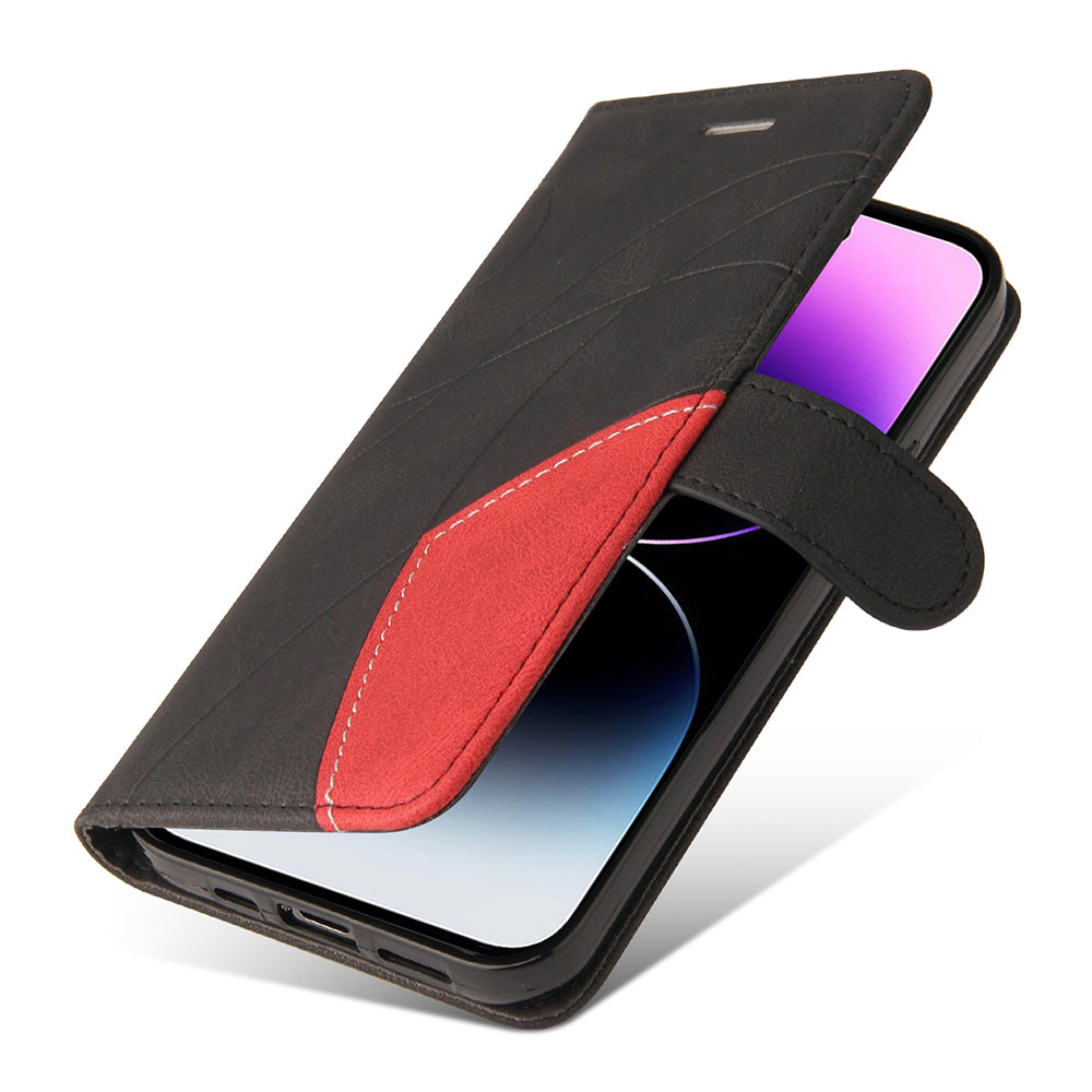 KT Leather Series-1 For iPhone 15 Pro Max Phone Leather Case Dual-color Splicing Wallet Stand Phone Cover
