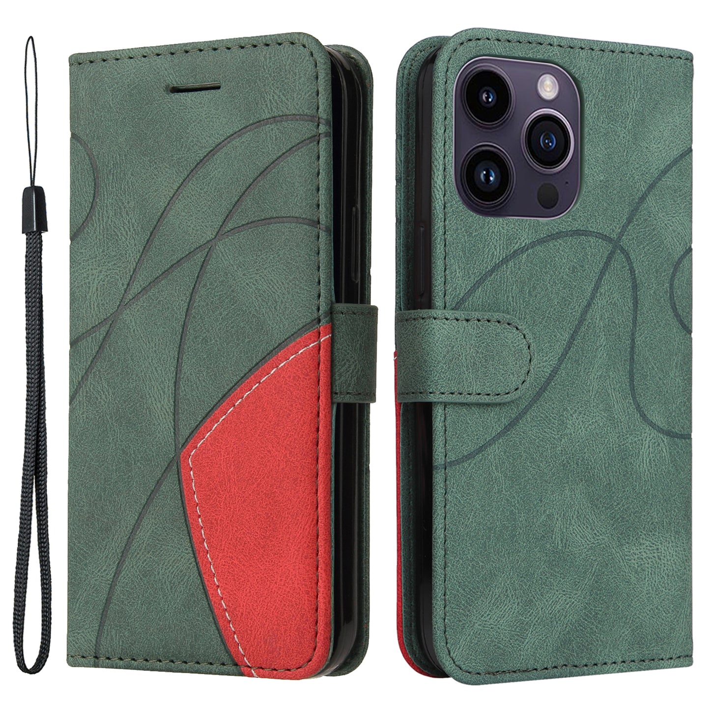 KT Leather Series-1 For iPhone 15 Pro Max Phone Leather Case Dual-color Splicing Wallet Stand Phone Cover