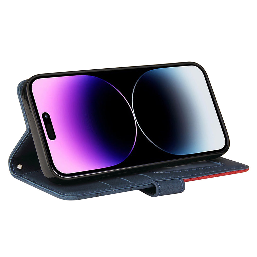 KT Leather Series-1 For iPhone 15 Pro Max Phone Leather Case Dual-color Splicing Wallet Stand Phone Cover