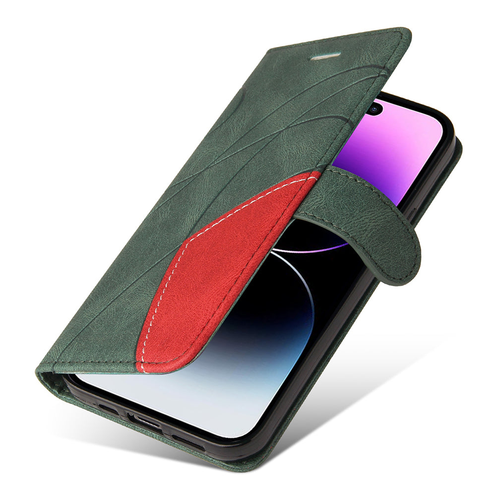 KT Leather Series-1 For iPhone 15 Pro Max Phone Leather Case Dual-color Splicing Wallet Stand Phone Cover