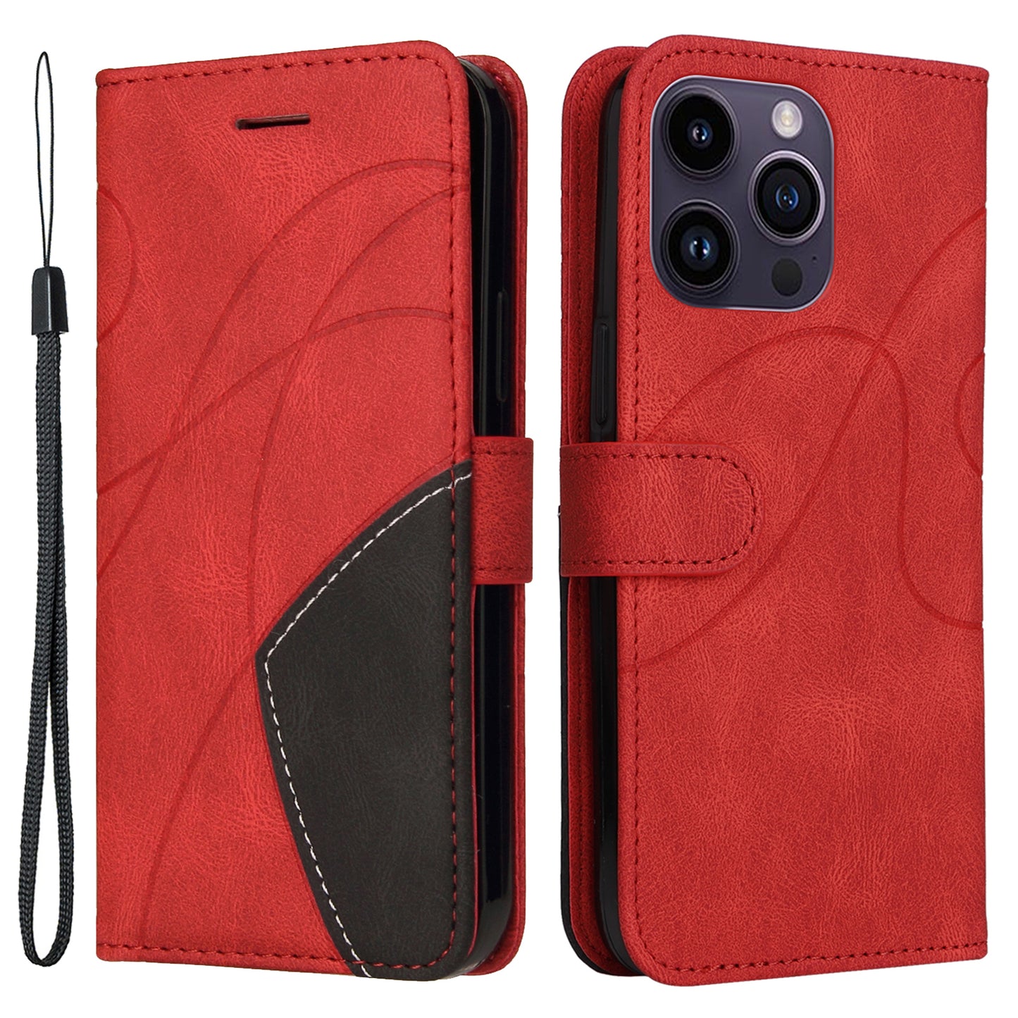 KT Leather Series-1 For iPhone 15 Pro Max Phone Leather Case Dual-color Splicing Wallet Stand Phone Cover