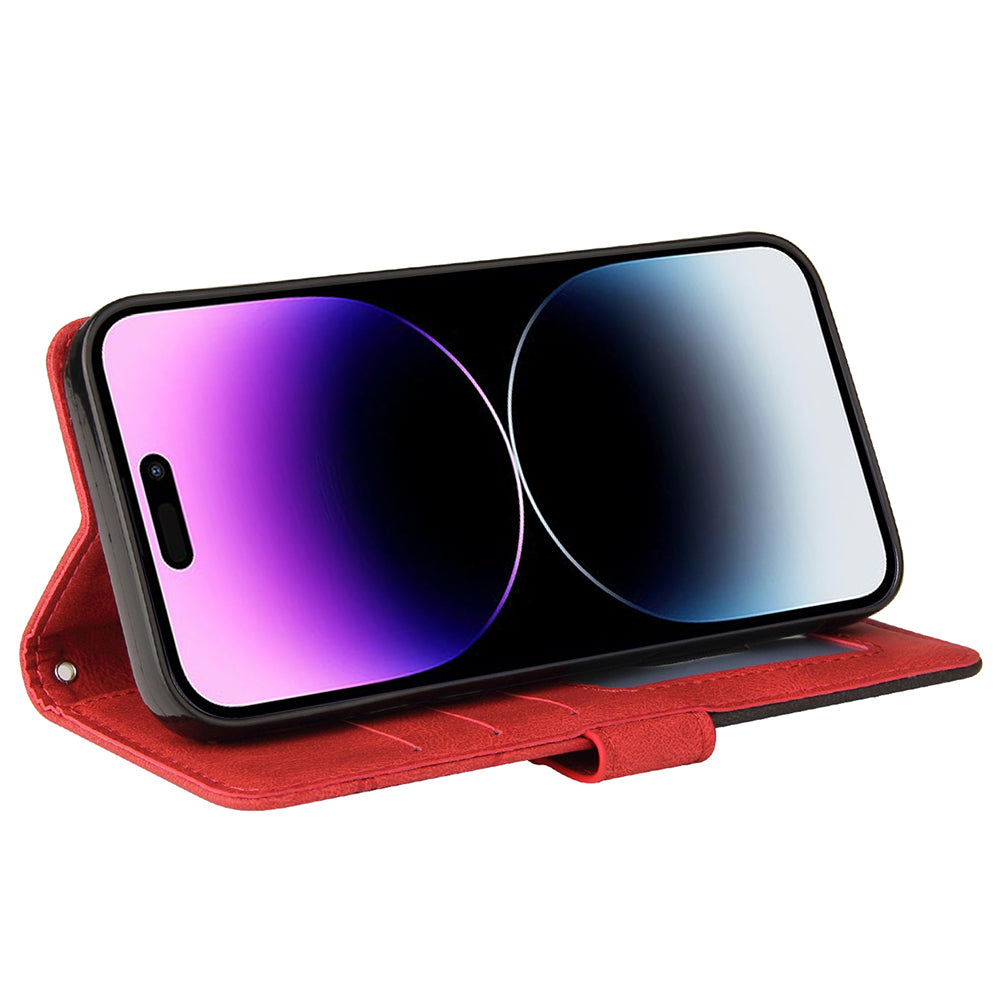 KT Leather Series-1 For iPhone 15 Pro Max Phone Leather Case Dual-color Splicing Wallet Stand Phone Cover