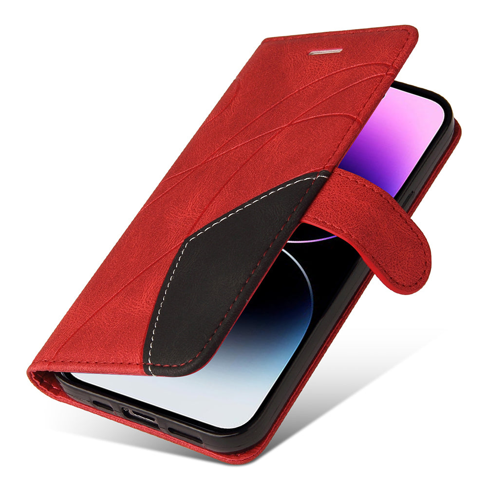 KT Leather Series-1 For iPhone 15 Pro Max Phone Leather Case Dual-color Splicing Wallet Stand Phone Cover