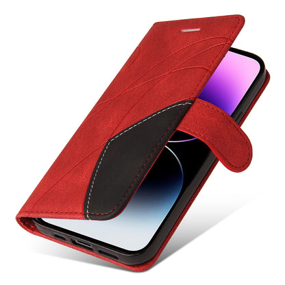 KT Leather Series-1 For iPhone 15 Pro Max Phone Leather Case Dual-color Splicing Wallet Stand Phone Cover