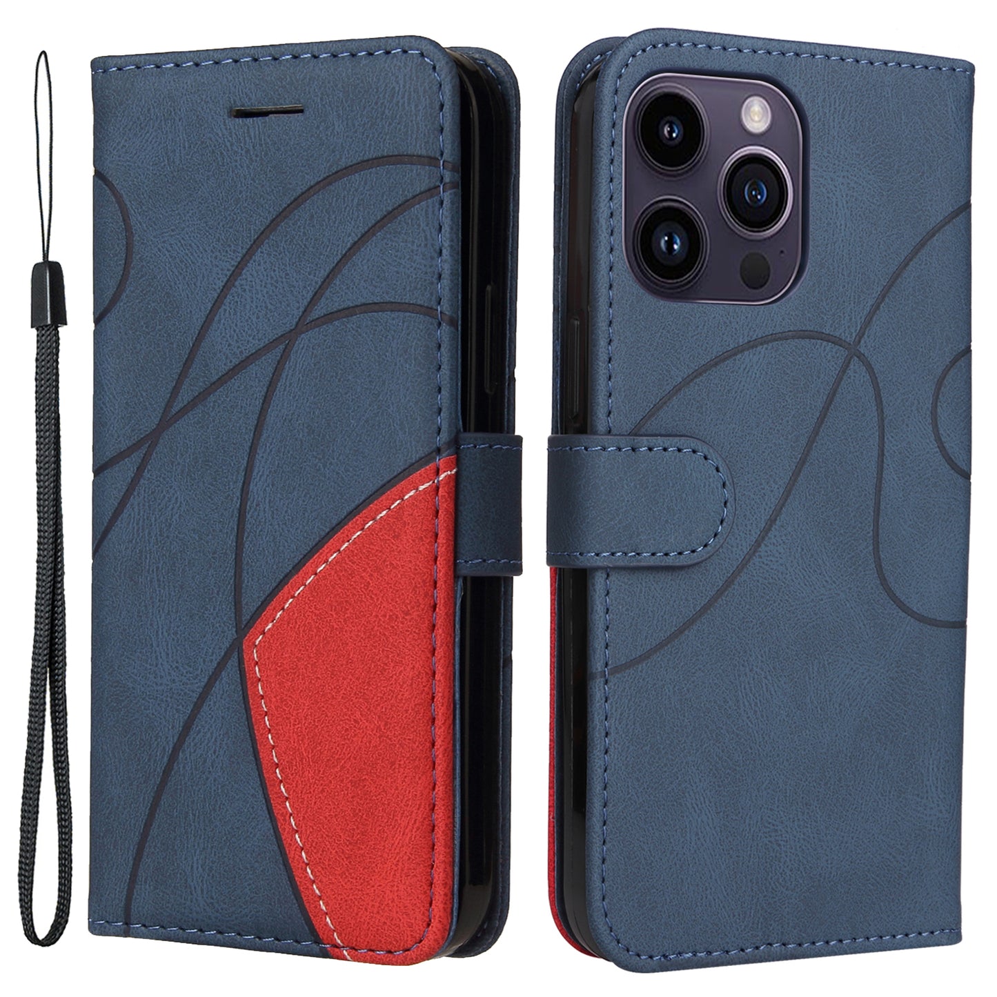 KT Leather Series-1 For iPhone 15 Pro Max Phone Leather Case Dual-color Splicing Wallet Stand Phone Cover