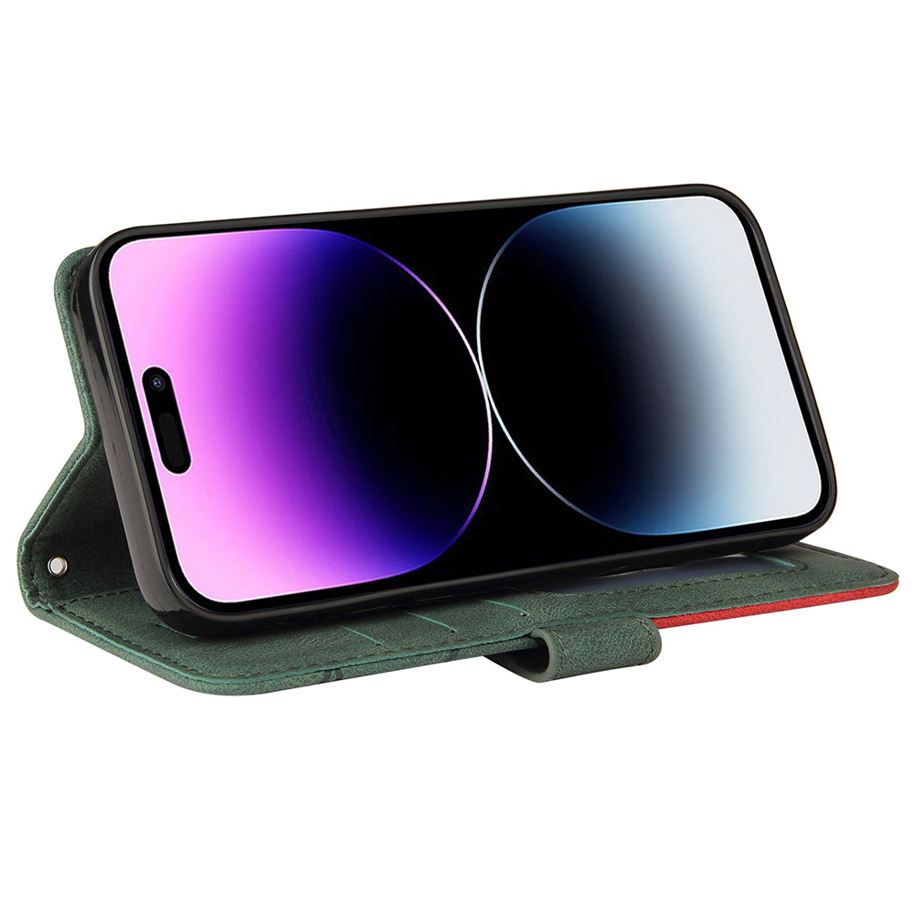 KT Leather Series-1 For iPhone 15 Pro Max Phone Leather Case Dual-color Splicing Wallet Stand Phone Cover