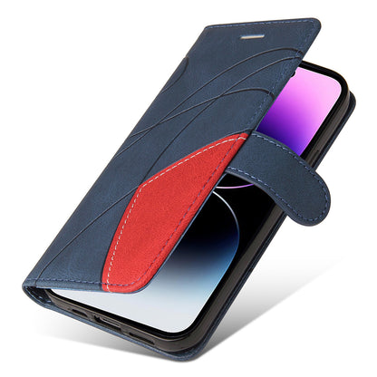 KT Leather Series-1 For iPhone 15 Pro Max Phone Leather Case Dual-color Splicing Wallet Stand Phone Cover