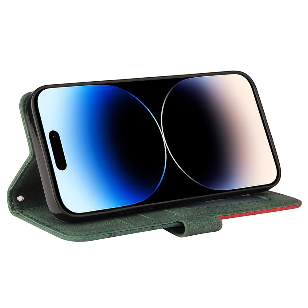 KT Leather Series-1 For iPhone 15 Pro Wallet Phone Cover Dual-color Splicing Stand Phone Leather Case