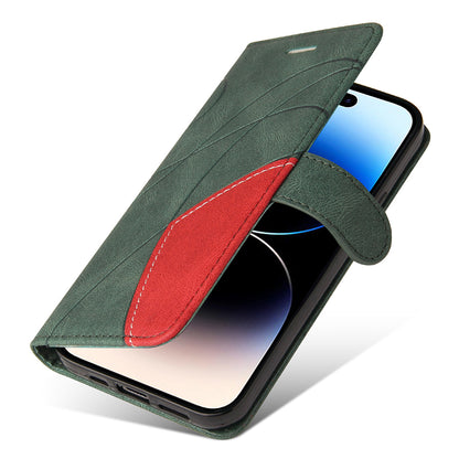 KT Leather Series-1 For iPhone 15 Pro Wallet Phone Cover Dual-color Splicing Stand Phone Leather Case