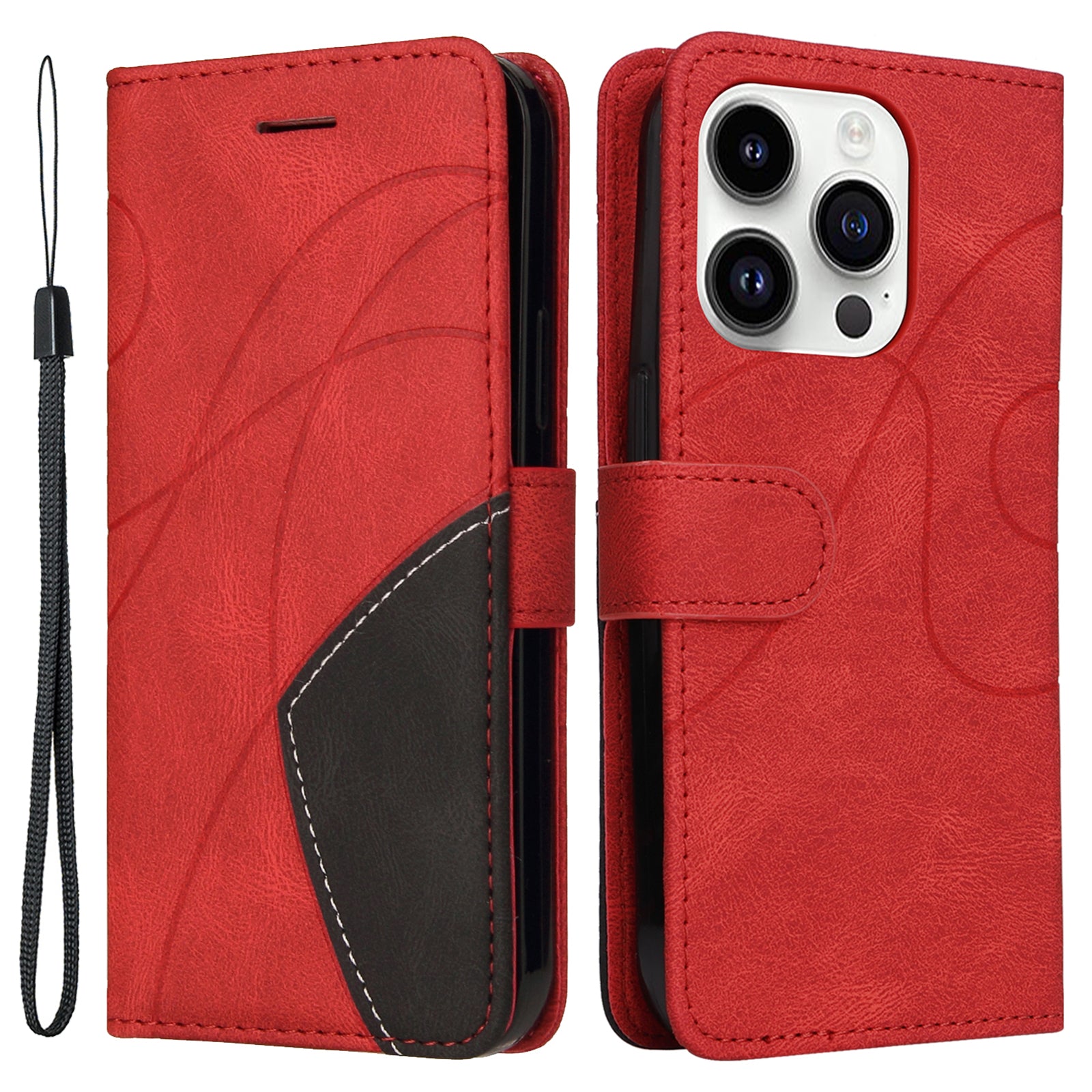 KT Leather Series-1 For iPhone 15 Pro Wallet Phone Cover Dual-color Splicing Stand Phone Leather Case