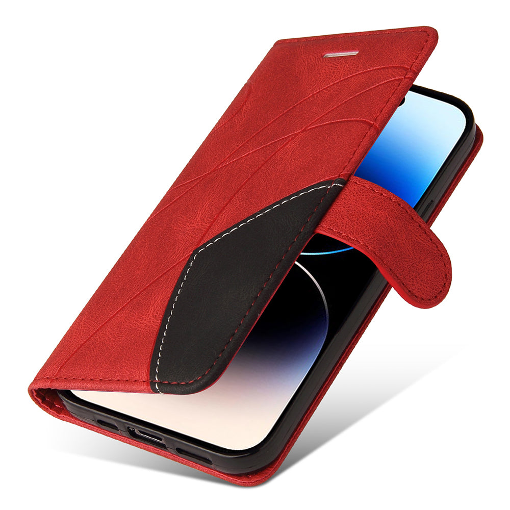 KT Leather Series-1 For iPhone 15 Pro Wallet Phone Cover Dual-color Splicing Stand Phone Leather Case
