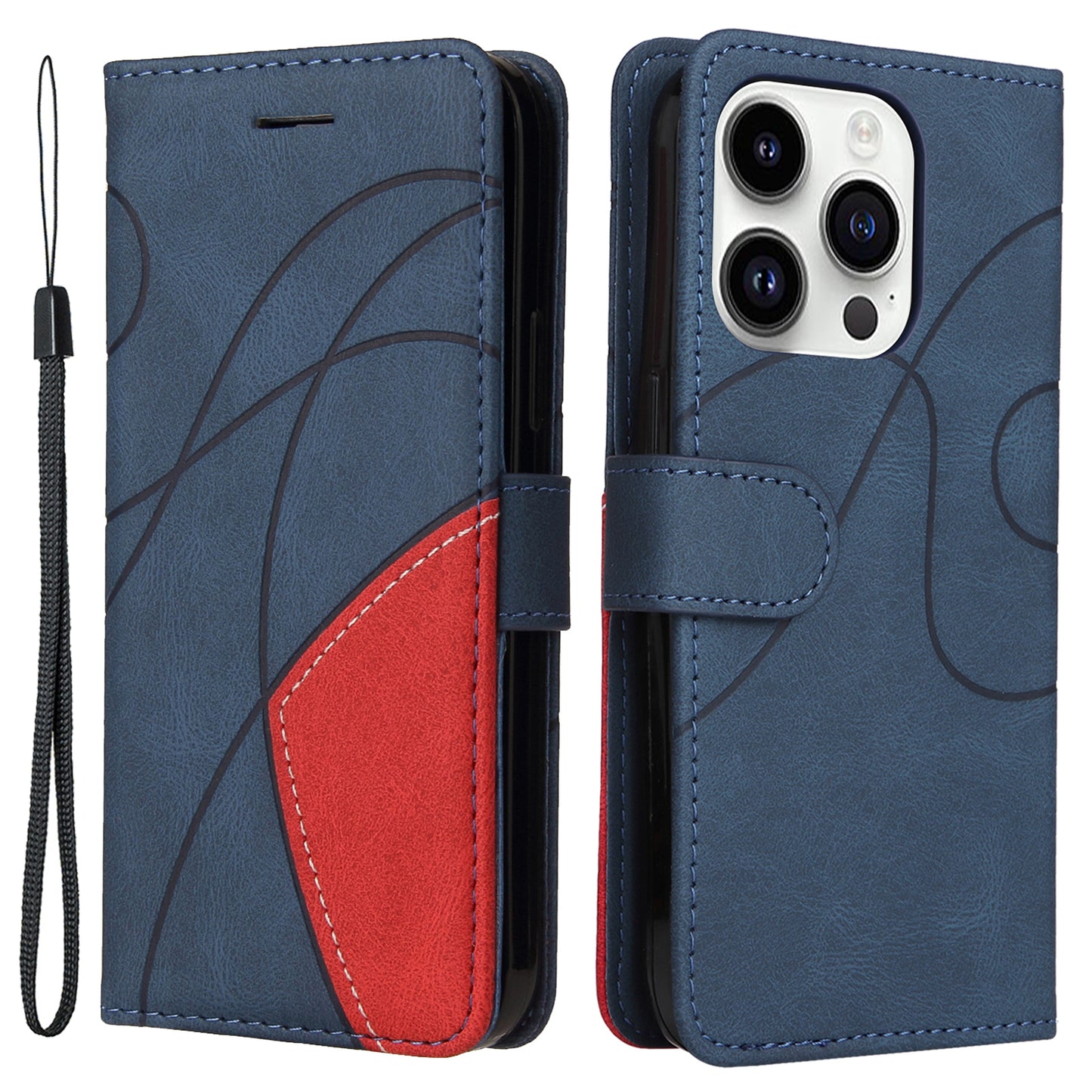 KT Leather Series-1 For iPhone 15 Pro Wallet Phone Cover Dual-color Splicing Stand Phone Leather Case