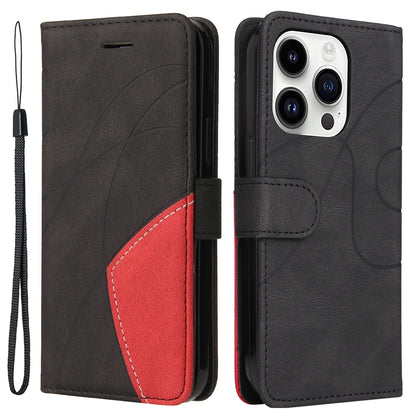 KT Leather Series-1 For iPhone 15 Pro Wallet Phone Cover Dual-color Splicing Stand Phone Leather Case