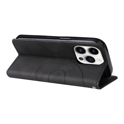 KT Leather Series-1 For iPhone 15 Pro Wallet Phone Cover Dual-color Splicing Stand Phone Leather Case