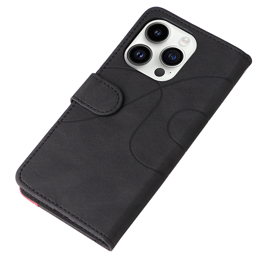 KT Leather Series-1 For iPhone 15 Pro Wallet Phone Cover Dual-color Splicing Stand Phone Leather Case