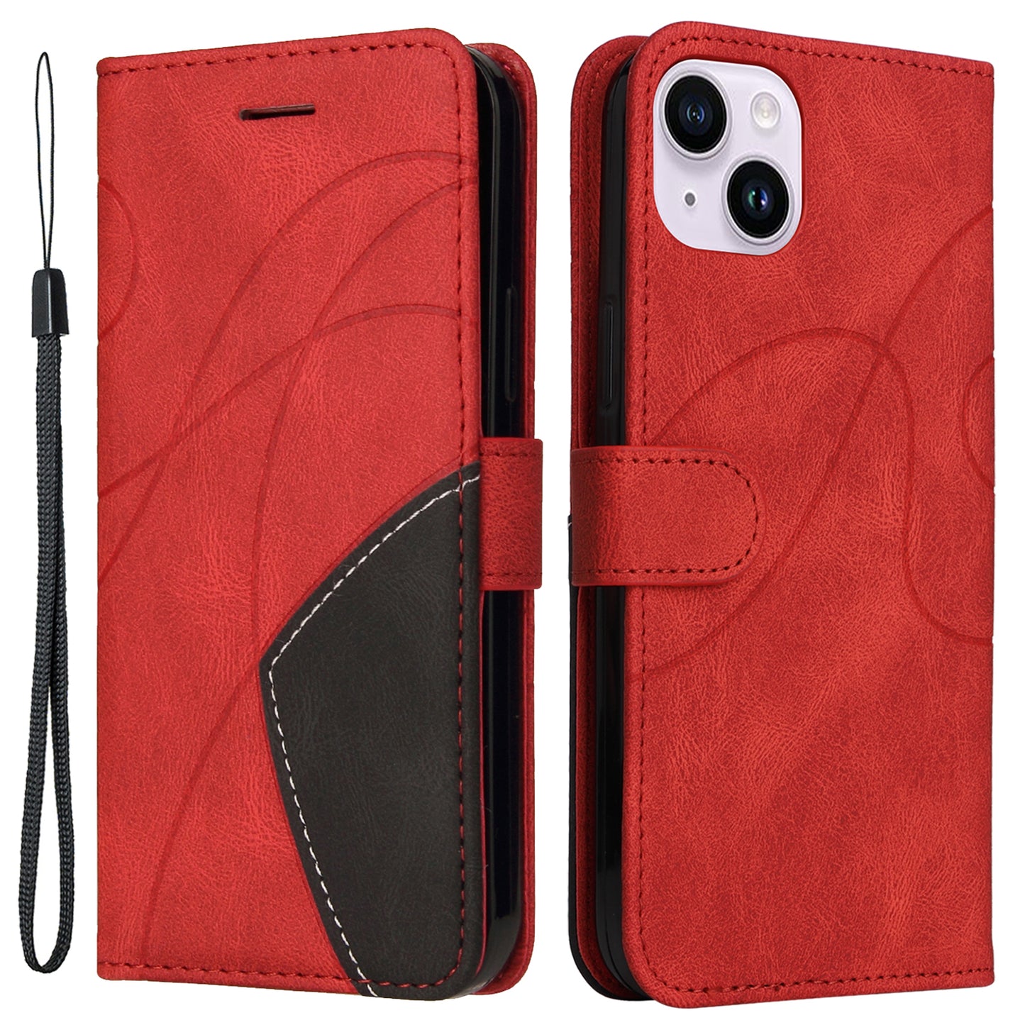 KT Leather Series-1 For iPhone 15 Plus PU Leather Stand Phone Wallet Case Dual-color Splicing Phone Cover