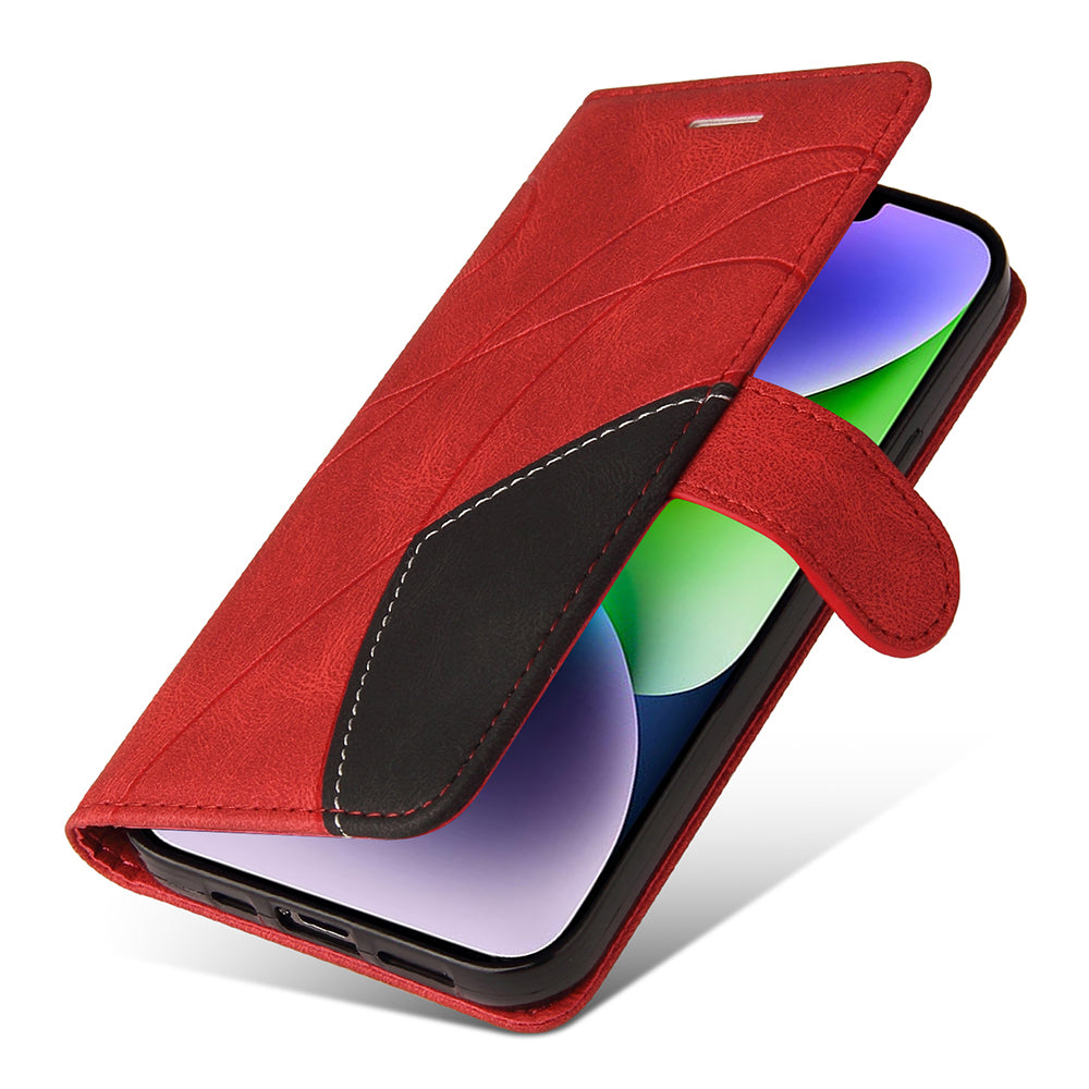 KT Leather Series-1 For iPhone 15 Plus PU Leather Stand Phone Wallet Case Dual-color Splicing Phone Cover