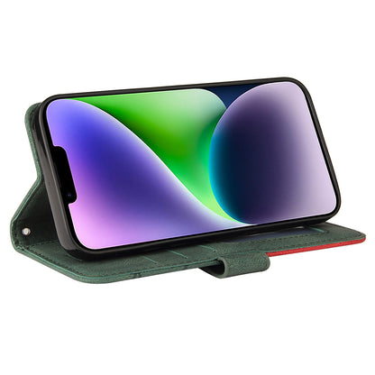 KT Leather Series-1 For iPhone 15 Plus PU Leather Stand Phone Wallet Case Dual-color Splicing Phone Cover