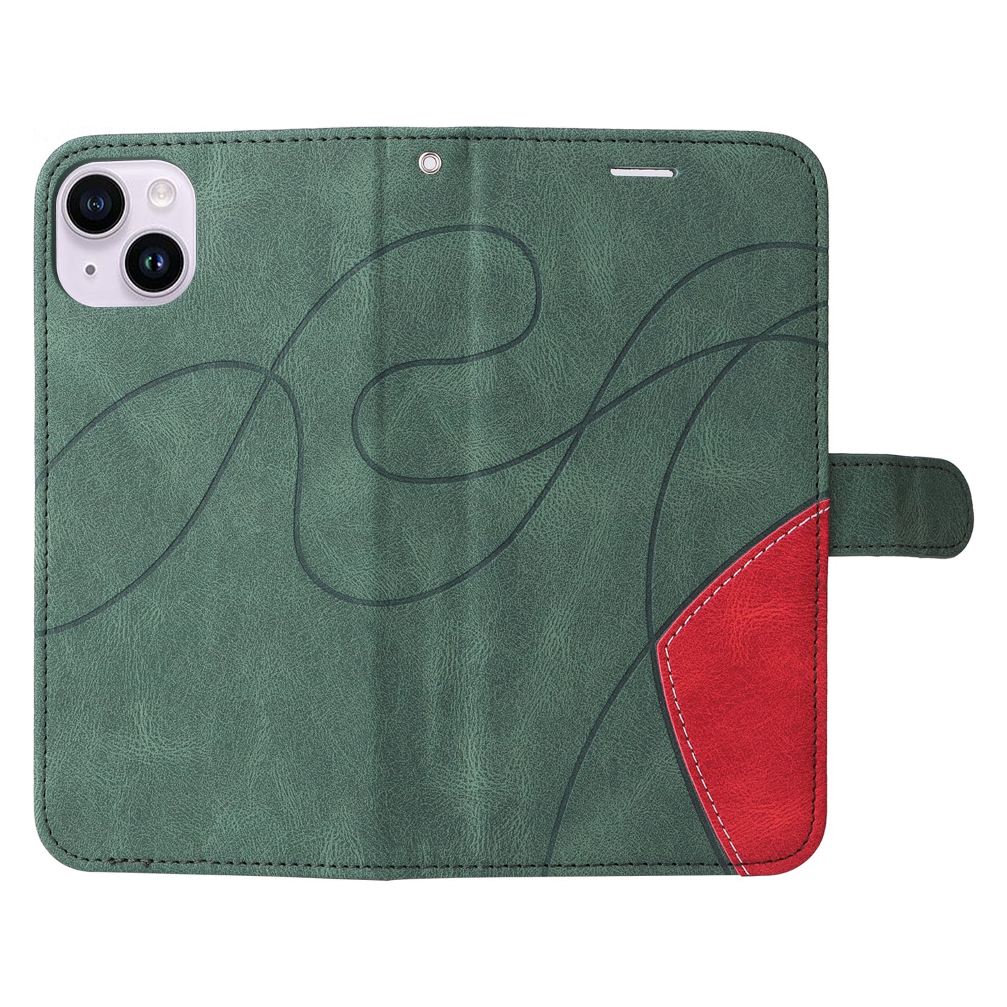 KT Leather Series-1 For iPhone 15 Plus PU Leather Stand Phone Wallet Case Dual-color Splicing Phone Cover