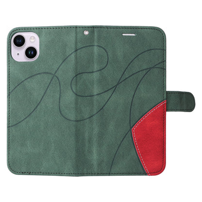 KT Leather Series-1 For iPhone 15 Plus PU Leather Stand Phone Wallet Case Dual-color Splicing Phone Cover