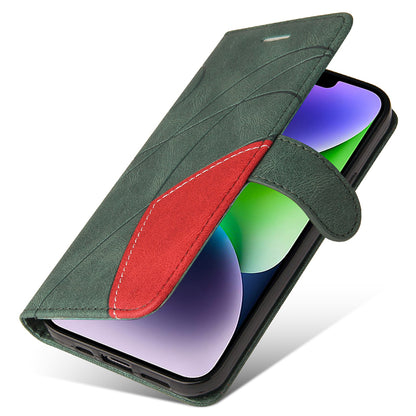 KT Leather Series-1 For iPhone 15 Plus PU Leather Stand Phone Wallet Case Dual-color Splicing Phone Cover