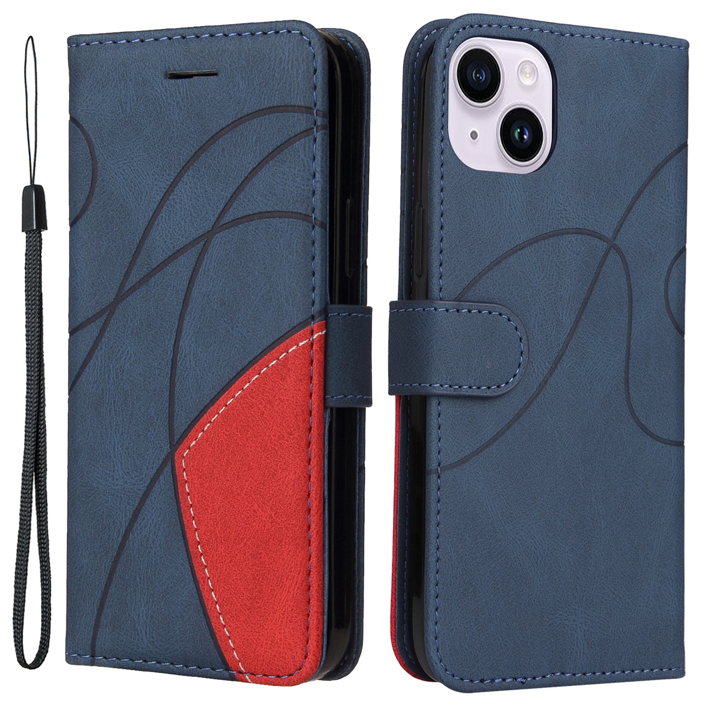 KT Leather Series-1 For iPhone 15 Plus PU Leather Stand Phone Wallet Case Dual-color Splicing Phone Cover