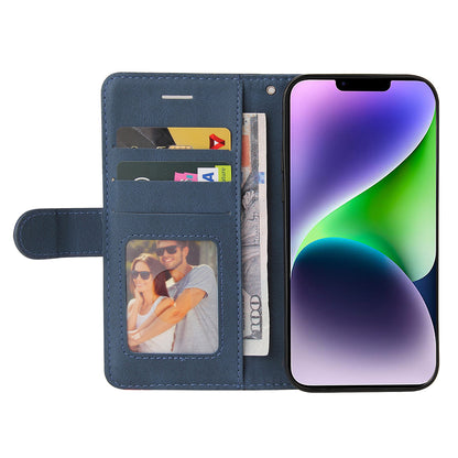 KT Leather Series-1 For iPhone 15 Plus PU Leather Stand Phone Wallet Case Dual-color Splicing Phone Cover