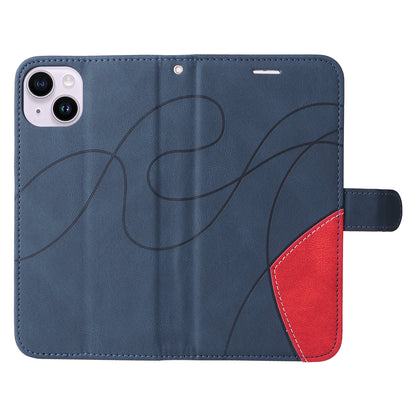 KT Leather Series-1 For iPhone 15 Plus PU Leather Stand Phone Wallet Case Dual-color Splicing Phone Cover