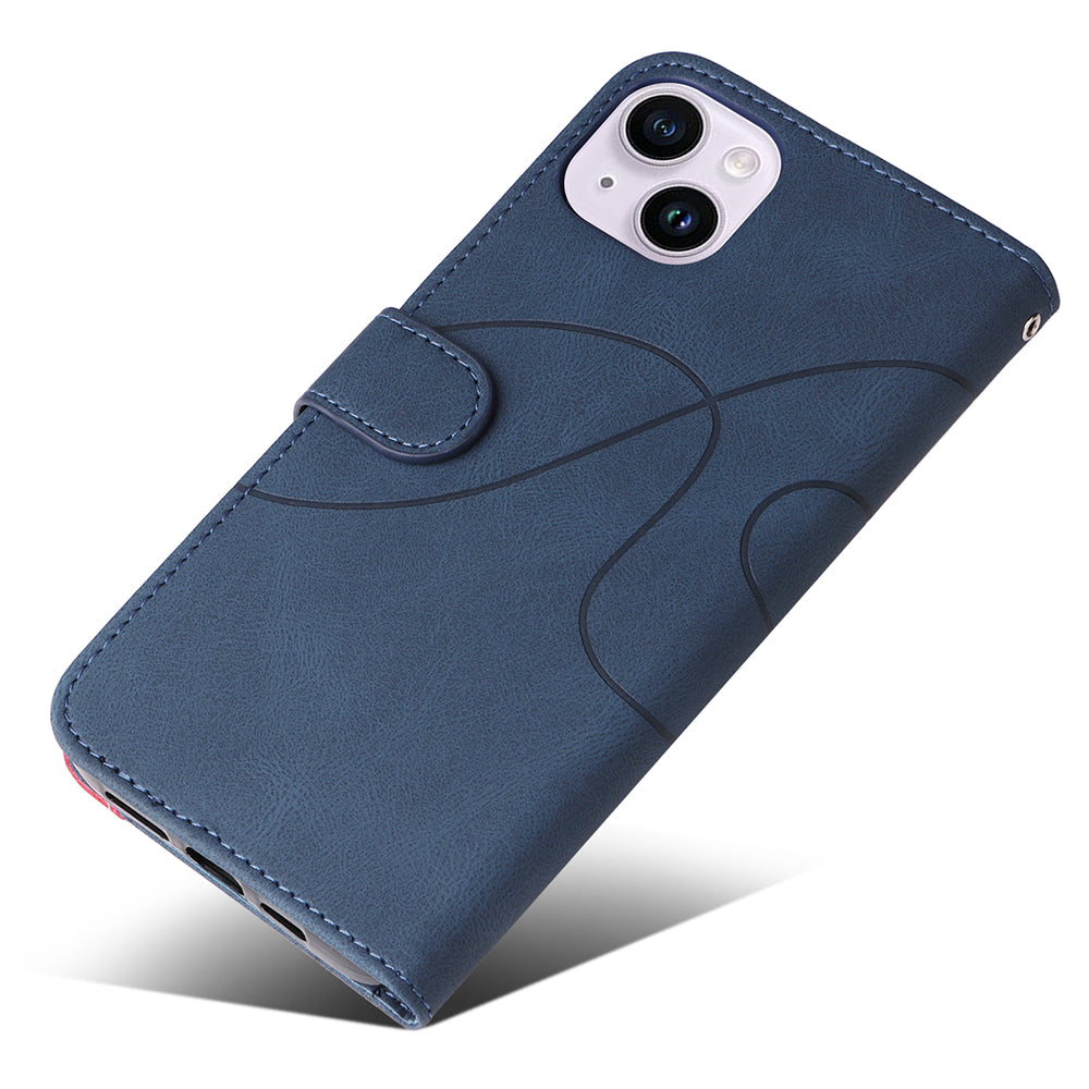 KT Leather Series-1 For iPhone 15 Plus PU Leather Stand Phone Wallet Case Dual-color Splicing Phone Cover