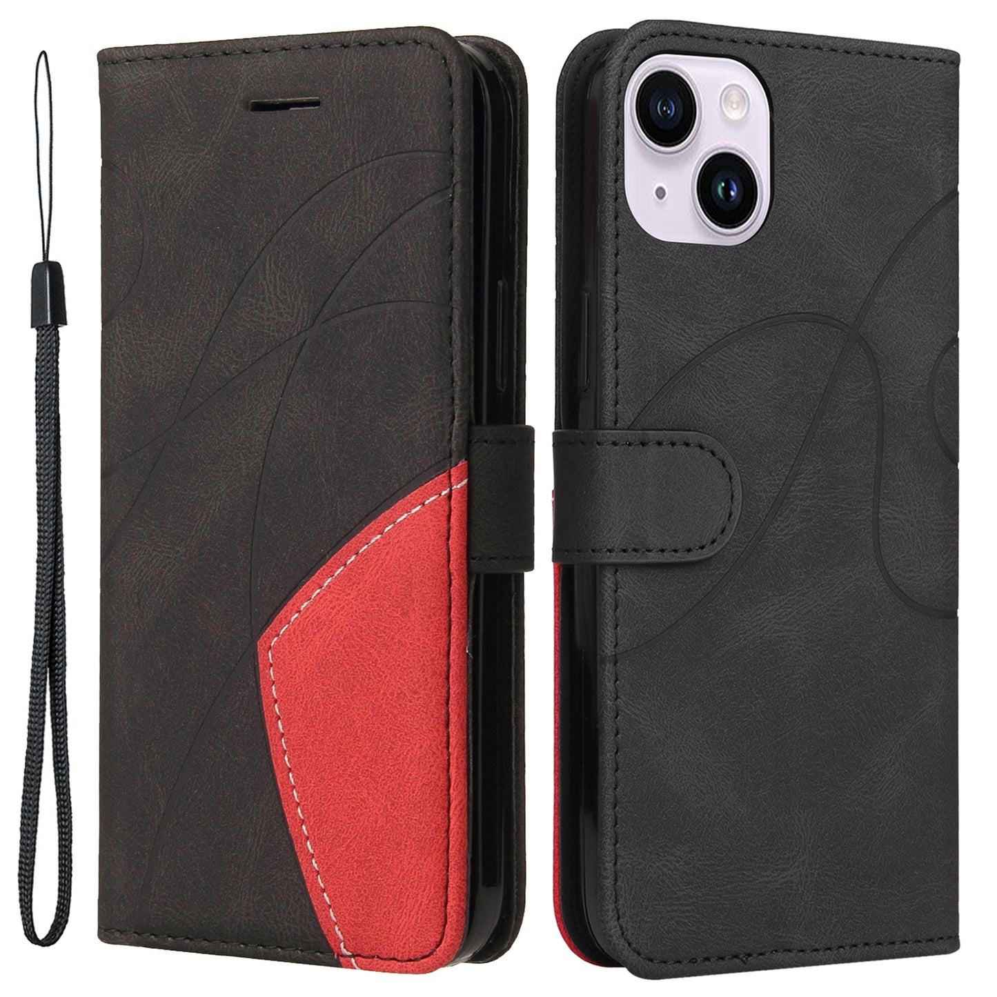 KT Leather Series-1 For iPhone 15 Plus PU Leather Stand Phone Wallet Case Dual-color Splicing Phone Cover