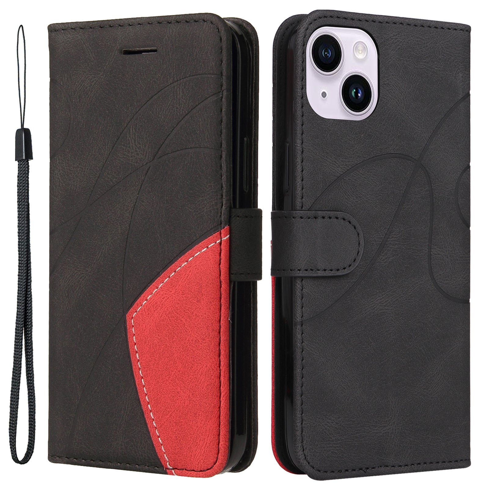 KT Leather Series-1 For iPhone 15 Plus PU Leather Stand Phone Wallet Case Dual-color Splicing Phone Cover
