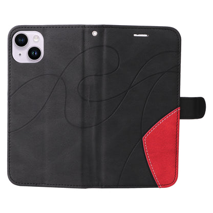 KT Leather Series-1 For iPhone 15 Plus PU Leather Stand Phone Wallet Case Dual-color Splicing Phone Cover