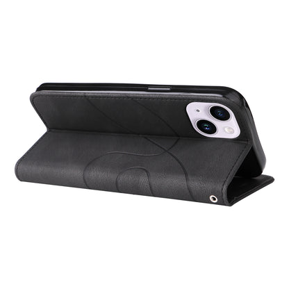 KT Leather Series-1 For iPhone 15 Plus PU Leather Stand Phone Wallet Case Dual-color Splicing Phone Cover