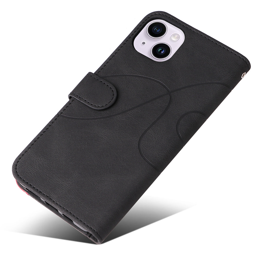 KT Leather Series-1 For iPhone 15 Plus PU Leather Stand Phone Wallet Case Dual-color Splicing Phone Cover